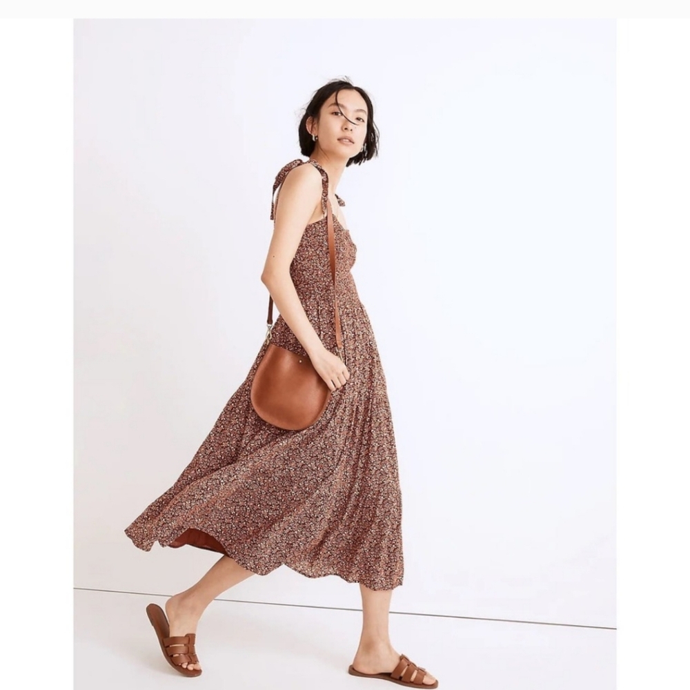 Madewell Lucie Tie-Strap Tiered Midi Dress in Florentine Floral Smocked Sz Large